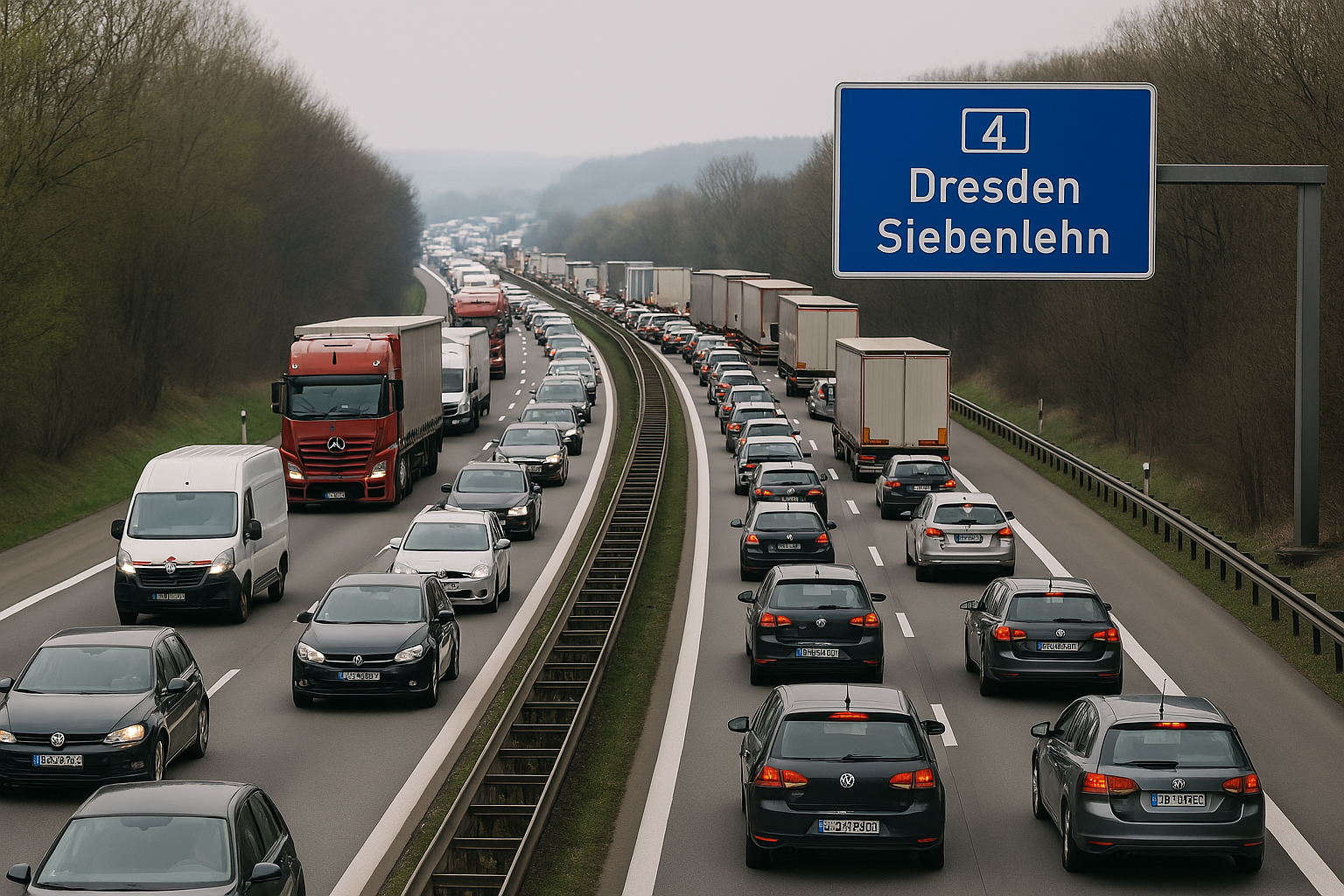 KI generierte Grafik, Stau auf der A4